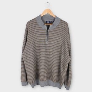 Cutter & Buck 3XB Quarter Zip Sweater Gray Striped Merino Wool Blend Big Tall